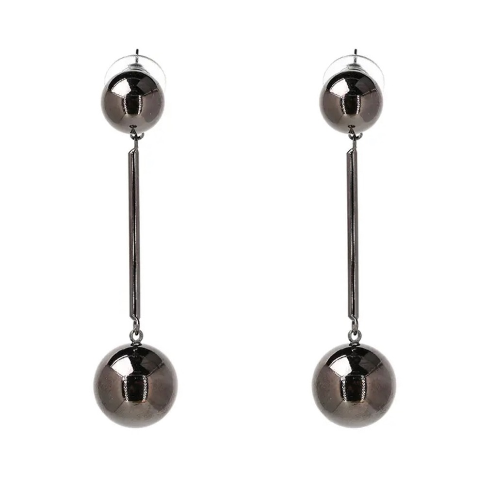 New fashion beads earrings. Long drop style, pewter color.